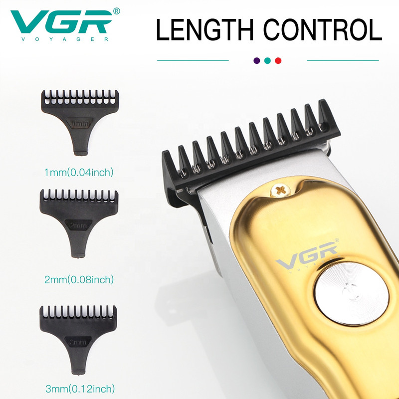 ماشین اصلاح موی سر و صورت وی جی ار مدل V-290 با تیغه استیل ضد زنگ، نمایشگر دیجیتال، قابلیت دو سرعته، منبع تغذیه برق و شارژ، سه شانه اصلاح 1 تا 3 میلی‌متر، مدت زمان استفاده 120 دقیقه و شارژ 90 دقیقه - تصویر 8